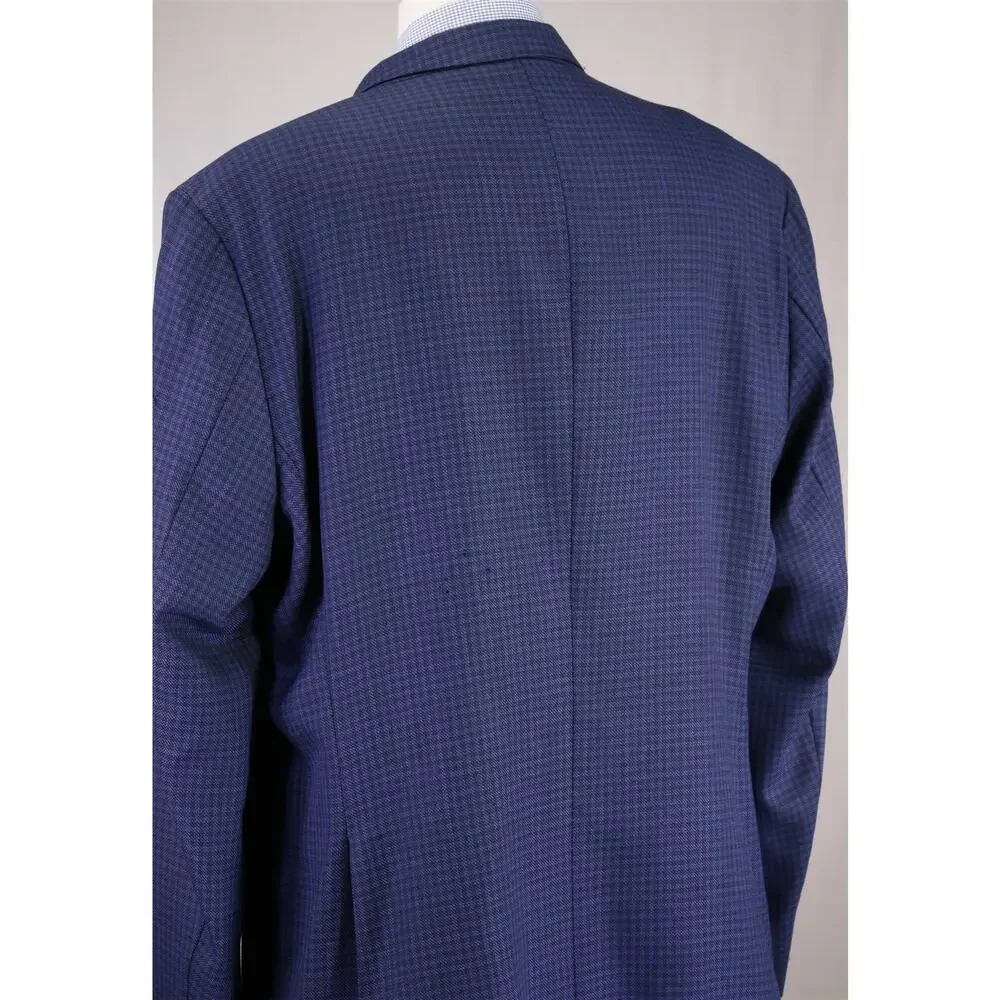 Hugo Boss Royal Blue Gingham Check Super 110's Wool Drago Blazer Jacket 48R